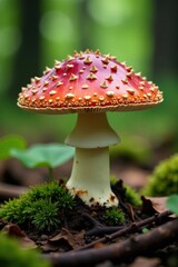Fototapeta premium Large Amanita caesarea mushroom cap on forest floor, gilled, mushrooms, fungi