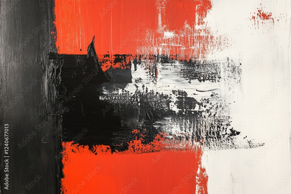 Poster abstract expressionist painting featuring bold colors and dynamic brush strokes in a modern interior
