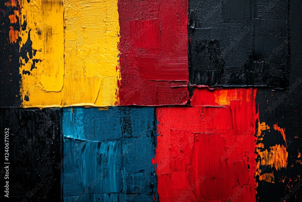 Poster vibrant abstract artwork featuring bold colors and texture on a black canvas