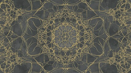 Intricate Golden Geometric Pattern on Dark Grey Background