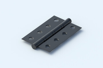 Door hinge on light gray background. Construction hardware. 3d render