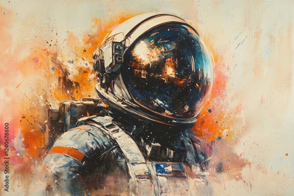 Aufkleber vibrant artwork of an astronaut in a colorful cosmic setting capturing the essence of space explorat