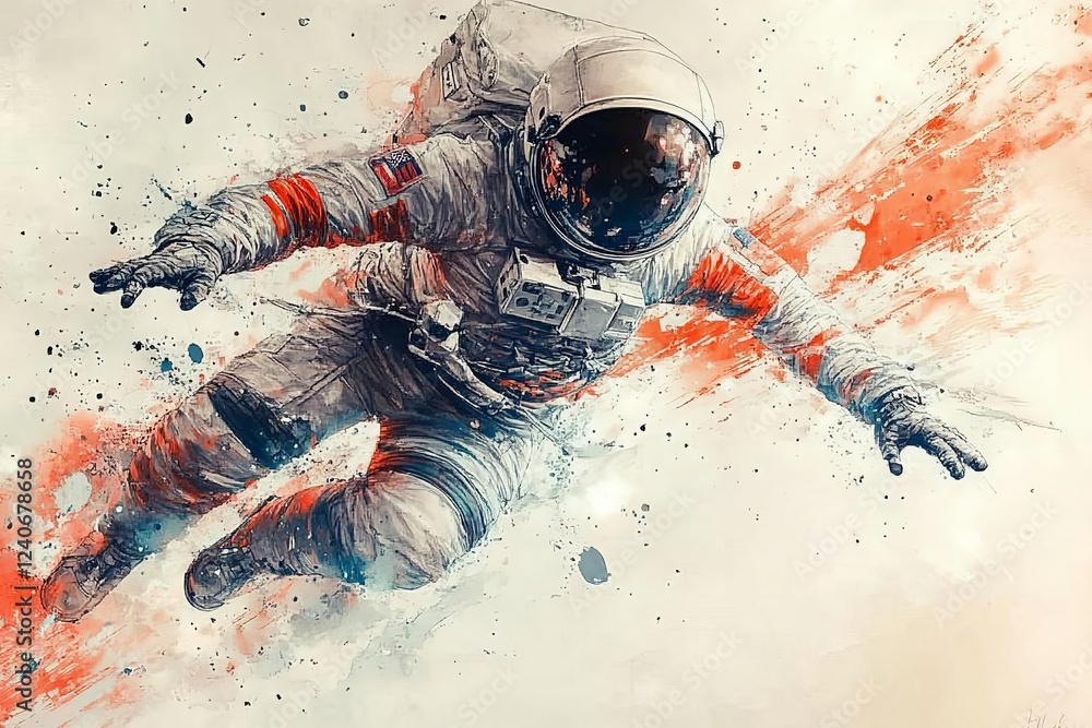 Aufkleber astronaut floating in space surrounded by vibrant color splashes, expressing the vastness and beauty