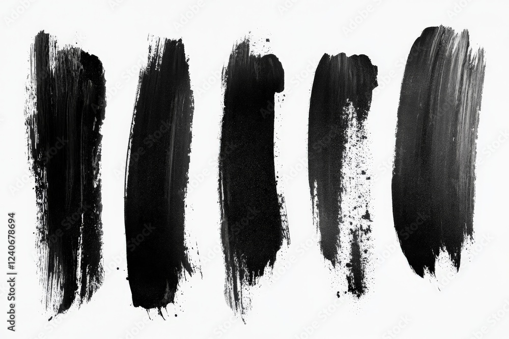 Poster black brush strokes on white background showcasing different textures and techniques in artistic des