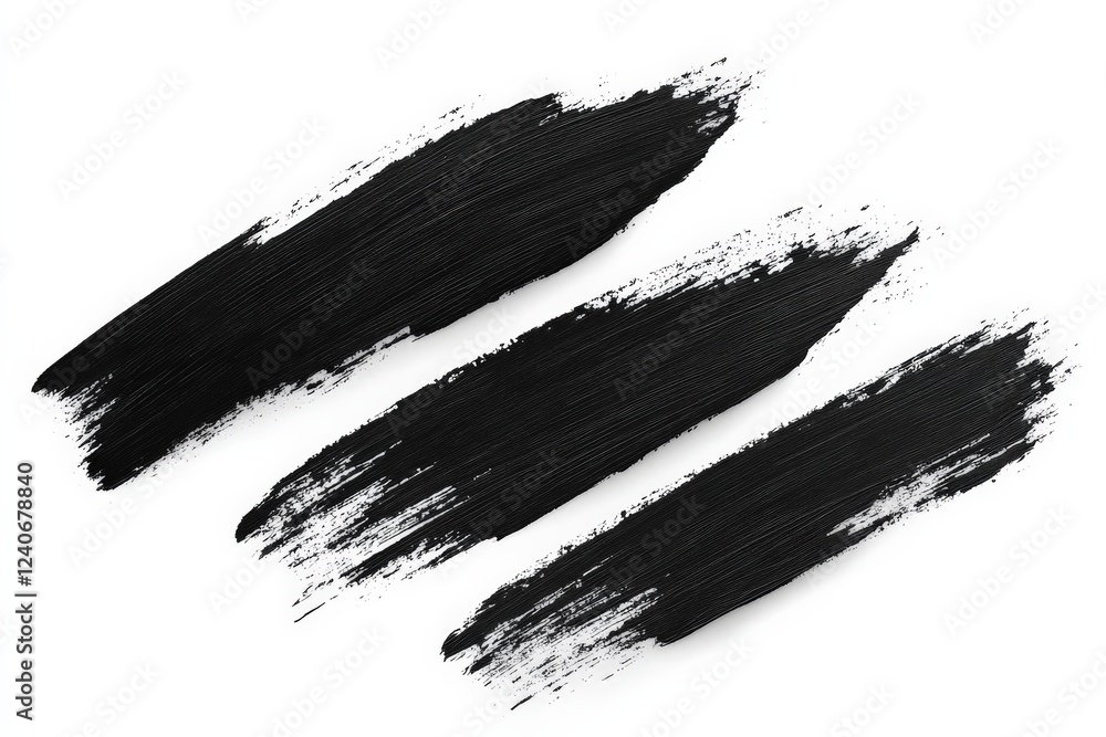 Poster Black paint strokes on a white background create a striking abstract composition with dynamic movements