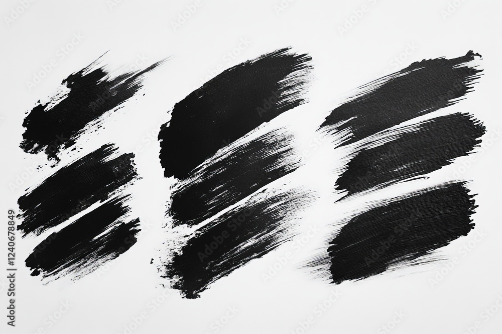 Poster black paint strokes created with bold and expressive brush techniques on a white background