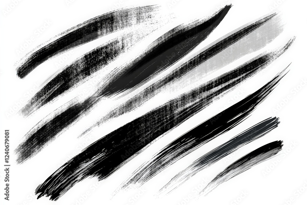 Poster different brush strokes in black and gray showing artist's technique and texture for creative projec