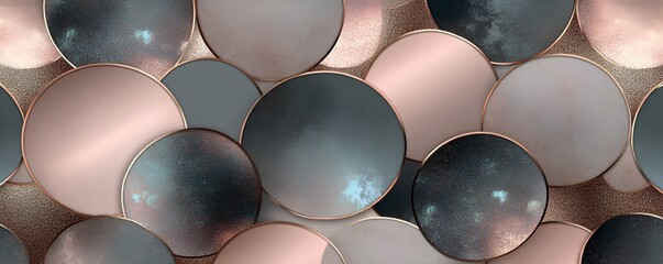 A pattern of overlapping circles with metallic and glossy finishes in muted tones