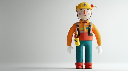 Fototapeta premium Factory worker, wearing safety helmet and uniform, confident pose, pure white background, 3D illustration