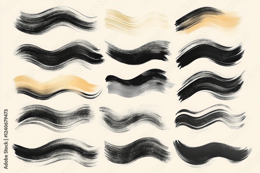Aufkleber abstract brush strokes in black and gold on cream background showcase artistic expression and modern