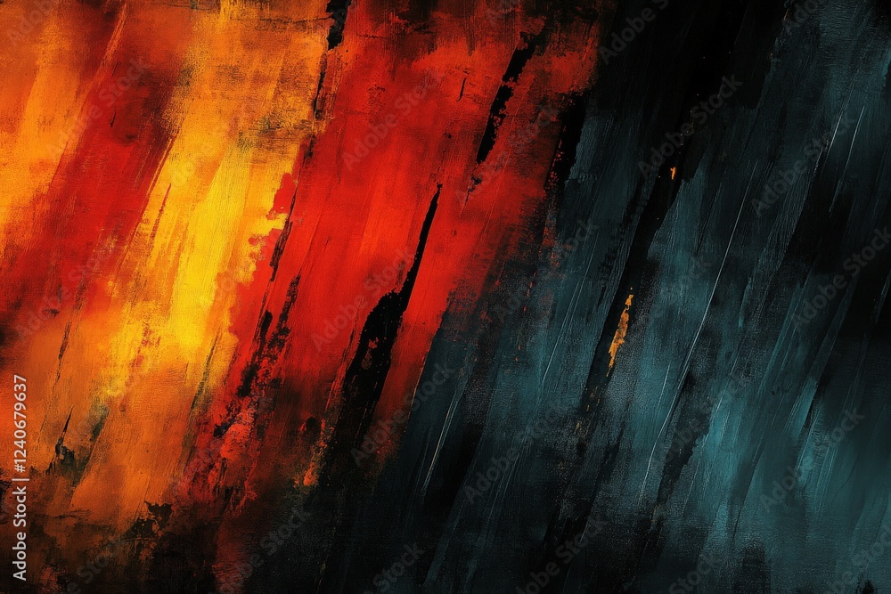 Poster abstract artwork featuring bold colors and dynamic brush strokes in a modern style