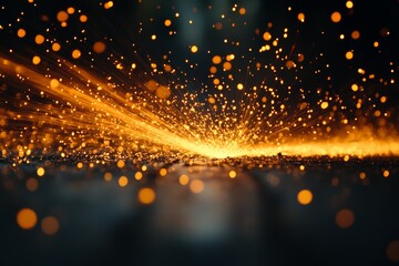 Golden sparks illuminate the darkness in a vibrant display of energy and movement during an artistic performance