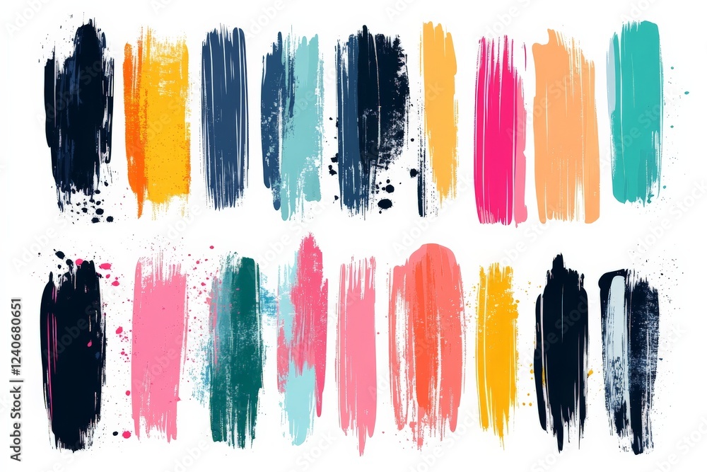 Poster colorful brush strokes in various shades showcasing artistic expression and creativity for design pr