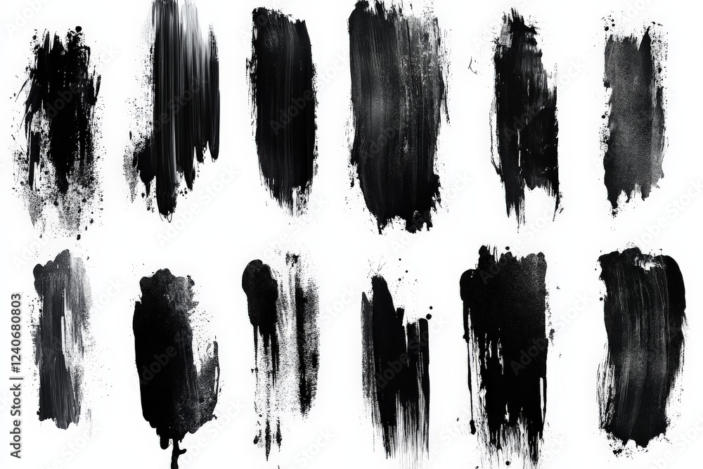 Poster abstract black paint strokes on white canvas showcasing artistic expression and texture variety