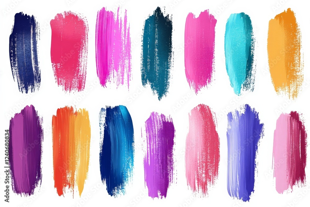 Poster colorful paint strokes arranged in a vibrant pattern showcasing a variety of hues and textures ideal