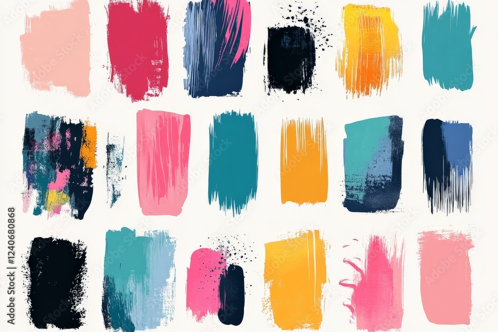 Poster colorful abstract brush strokes showcasing a variety of painting techniques and textures on a canvas
