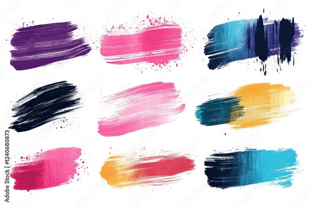 Aufkleber colorful brush strokes in various styles and shades arranged in a grid format
