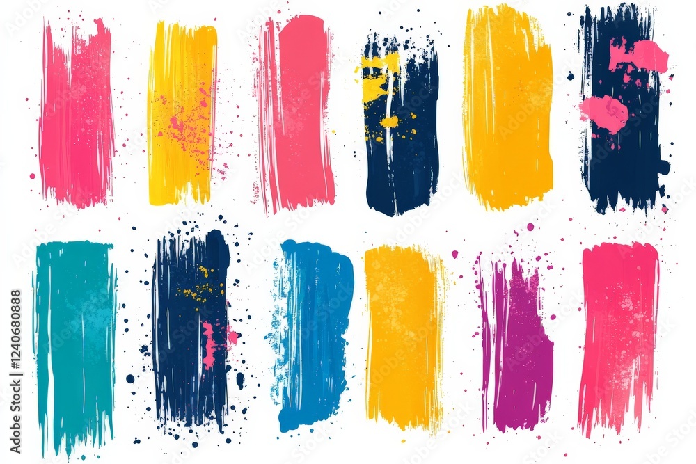 Poster colorful paint strokes in vibrant hues showcasing artistic textures and patterns for creative design