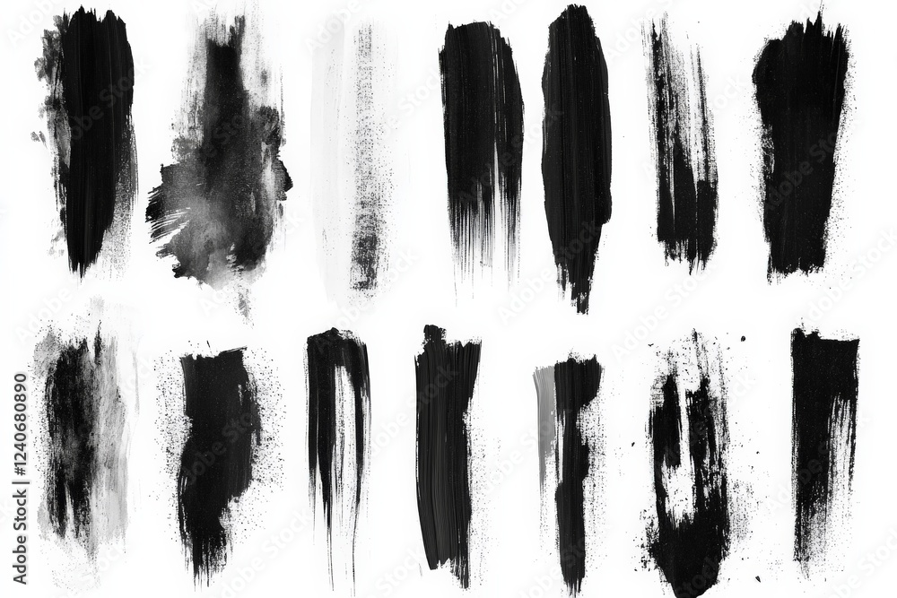 Aufkleber Abstract black brush strokes arranged in a creative pattern on white background for artistic projects