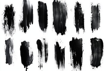 Abstract black paint strokes on white canvas showcasing artistic expression and texture variety
