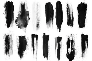 Abstract black brush strokes arranged in a creative pattern on white background for artistic projects