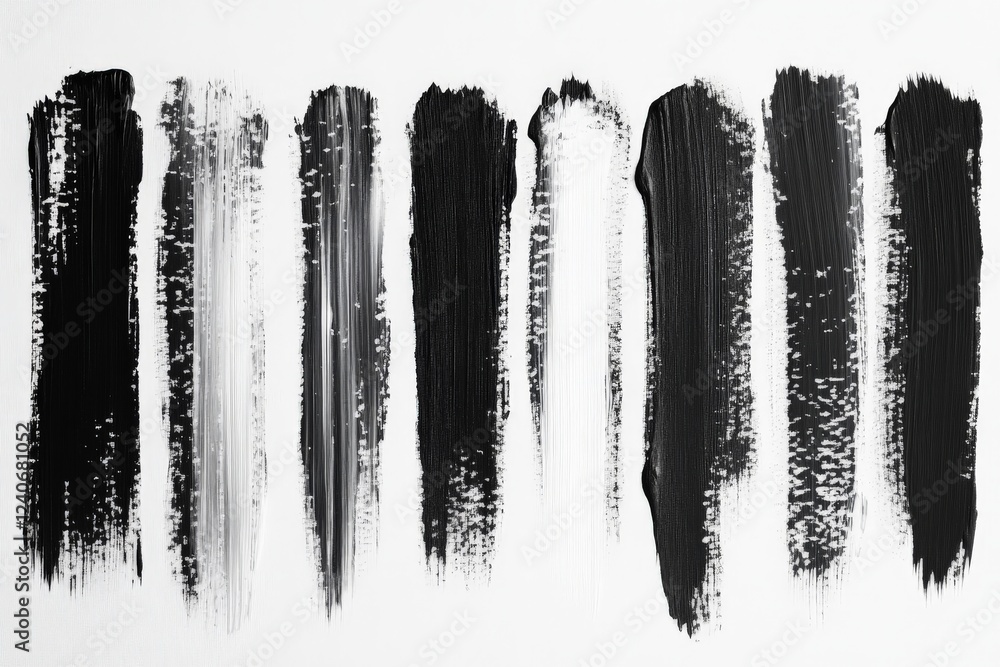 Poster black and white paint strokes create a textured visual display on a clean canvas