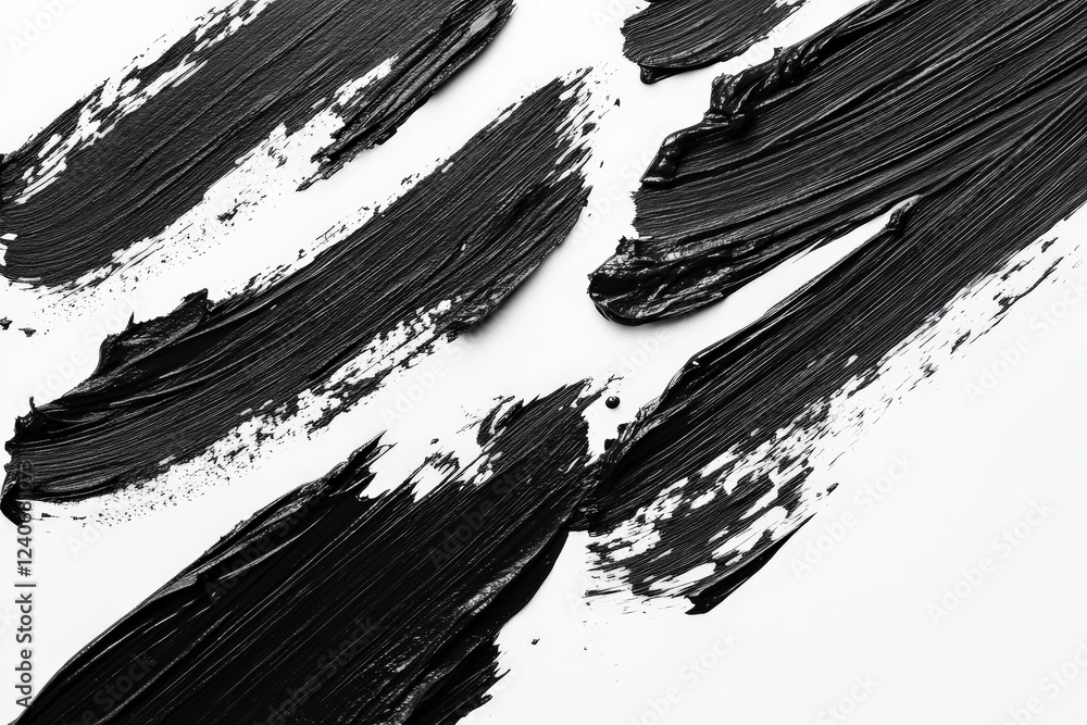 Aufkleber Black paint strokes create an abstract pattern on a white canvas background ideal for artistic projects