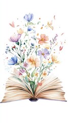 Vibrant Flowers Emanating from an Open Book with a Whimsical Feel