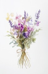 Naklejka premium Beautiful Watercolor Bouquet of Lavender and Colorful Flowers