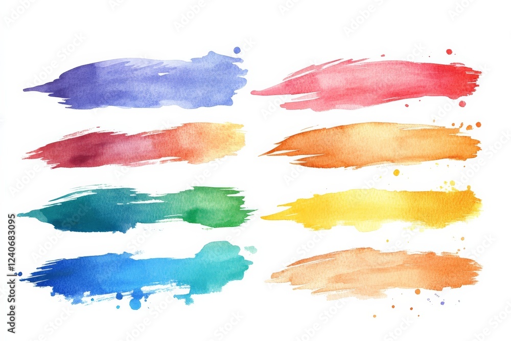 Poster colorful watercolor brush strokes arranged in a creative display for art and design projects