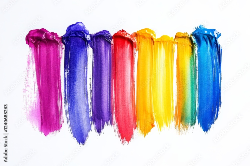 Poster colorful paint strokes arranged in rainbow order on a white background for a vibrant artistic displa