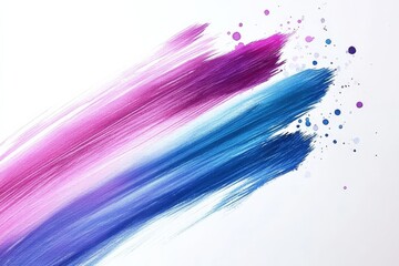 Vibrant brush strokes of purple and blue paint create an artistic abstract design on white canvas