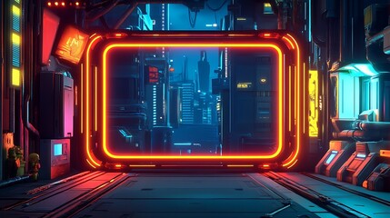 Obraz premium Neon portal, futuristic city