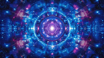 Obraz premium An abstract technology background in blue and purple with circuit board designs, suitable for contemporary digital designs, high-tech themes, and innovation concepts.