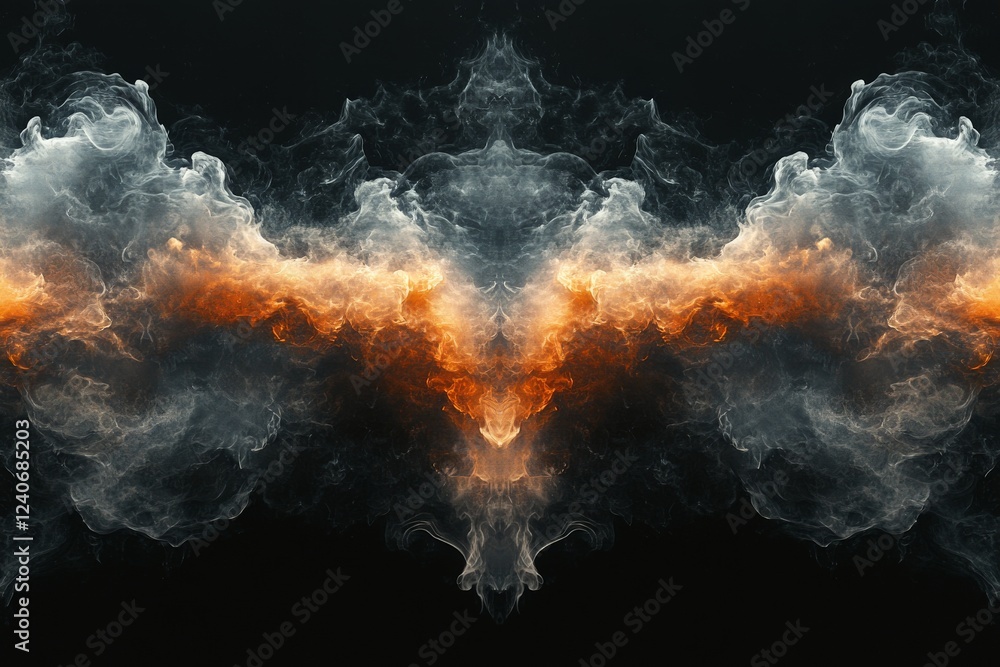 Poster colorful abstract smoke art displays swirling shapes and dynamic movement in dark background
