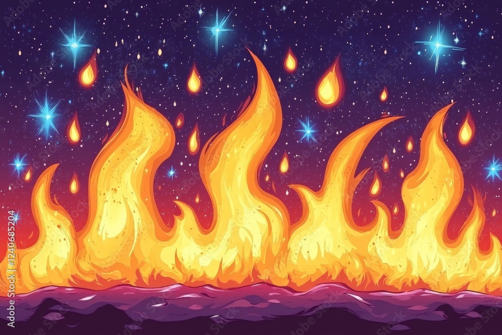 Aufkleber vibrant flames dance under a starry sky creating an enchanting and mesmerizing atmosphere for nightt