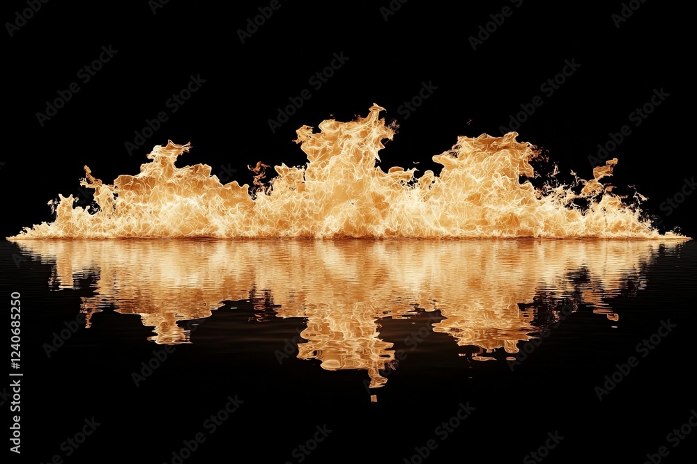 Poster flames reflect on water creating a mesmerizing display during an evening performance