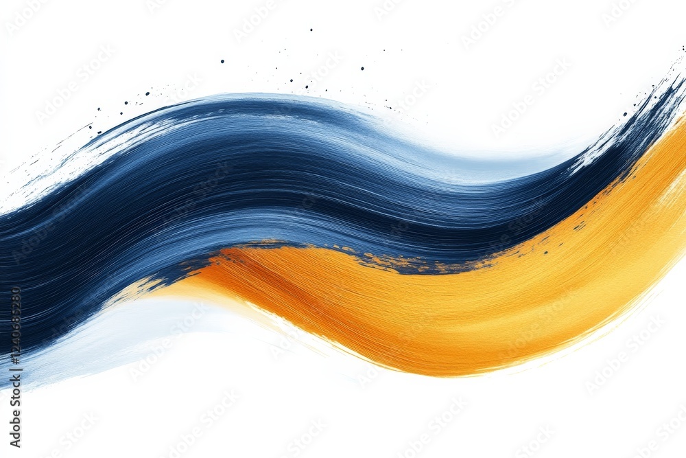 Poster colorful brush strokes create a dynamic abstract design showcasing blue and orange hues on a white b