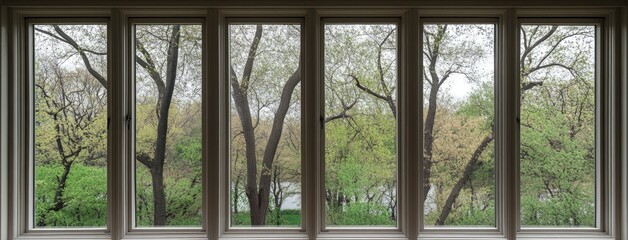 Fresh spring air flows through an open window, showcasing a radiant garden filled with blooming flowers and lush greenery