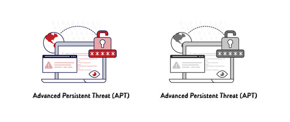 Advanced Persistent Threat (APT) concept – APT attack, APT Cyber Attack Vector, Cyber Espionage Graphic, Network Exploitation Symbol. Red Editable Stroke and Colors illustration.