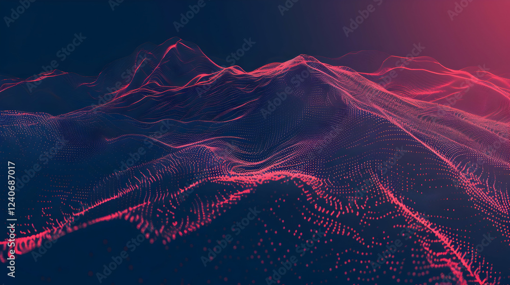 Aufkleber abstract visualization of digital mountains with flowing lines and vibrant colors in a futuristic la