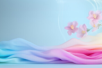 Obraz premium Fresh Laundry Scene with Vibrant Clothing and Light Floral Fragrance Waves, Perfect for Text Overlay, Generative AI