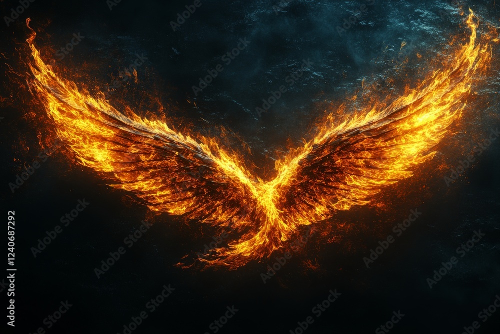 Poster fire wings rising from darkness create a striking visual of strength and transformation at twilight