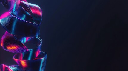 Neon ribbon swirl, dark background, abstract design