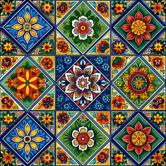 Vibrant Mexican Tile Pattern with Floral Motifs