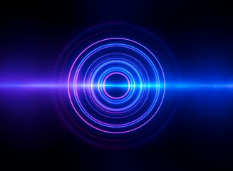 Abstract image of concentric glowing circles in vibrant blue and purple hues, intersected by a bright horizontal light beam against a dark background.  The effect is hypnotic and suggests energy or a 
