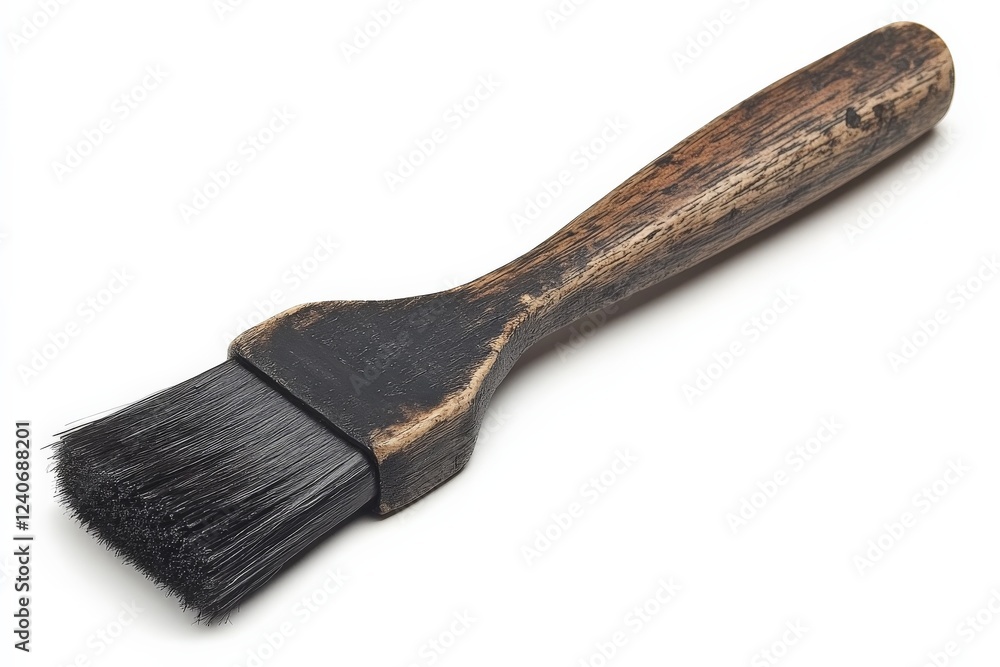 Aufkleber brush with wooden handle used for painting or cleaning in an artistic setting