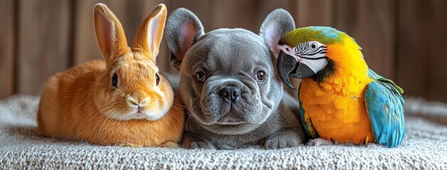 Fototapeta na wymiar A banner design for your home or businessCute pets gathered on a white backdrop