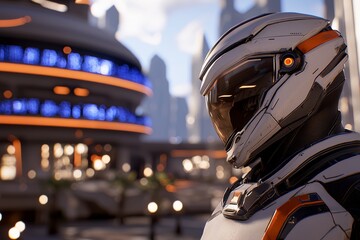 Capture a futuristic AI discovery in a dystopian setting from a high-angle viewpoint