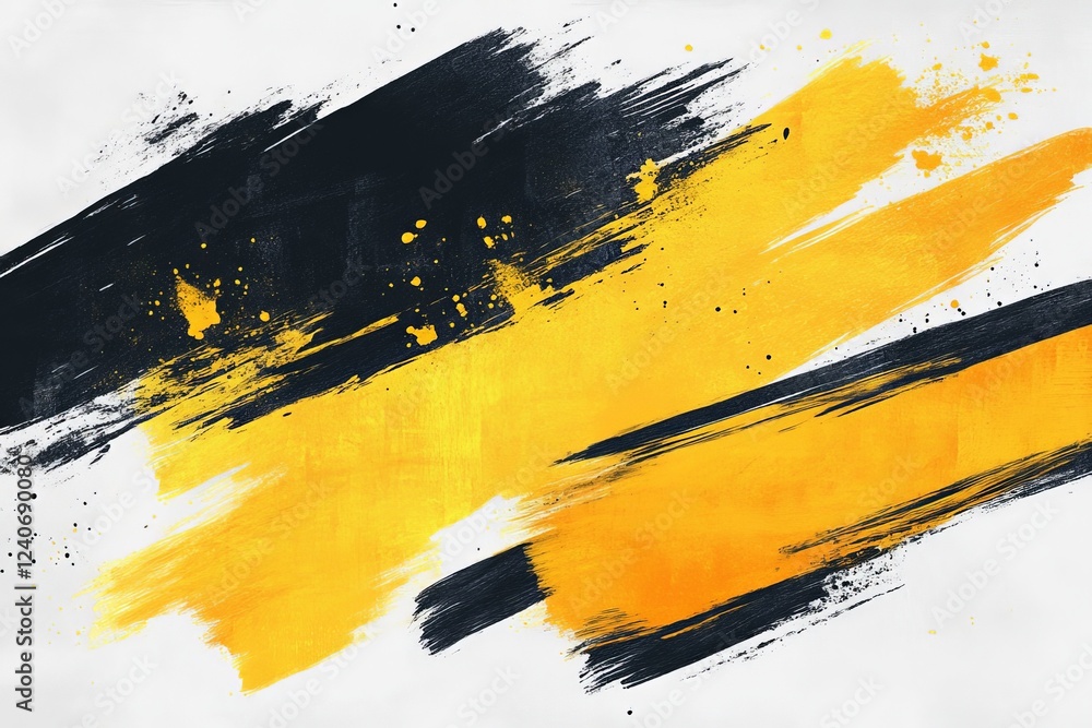 Fototapete vibrant abstract expression with bold strokes of black and yellow on a white canvas representing dyn